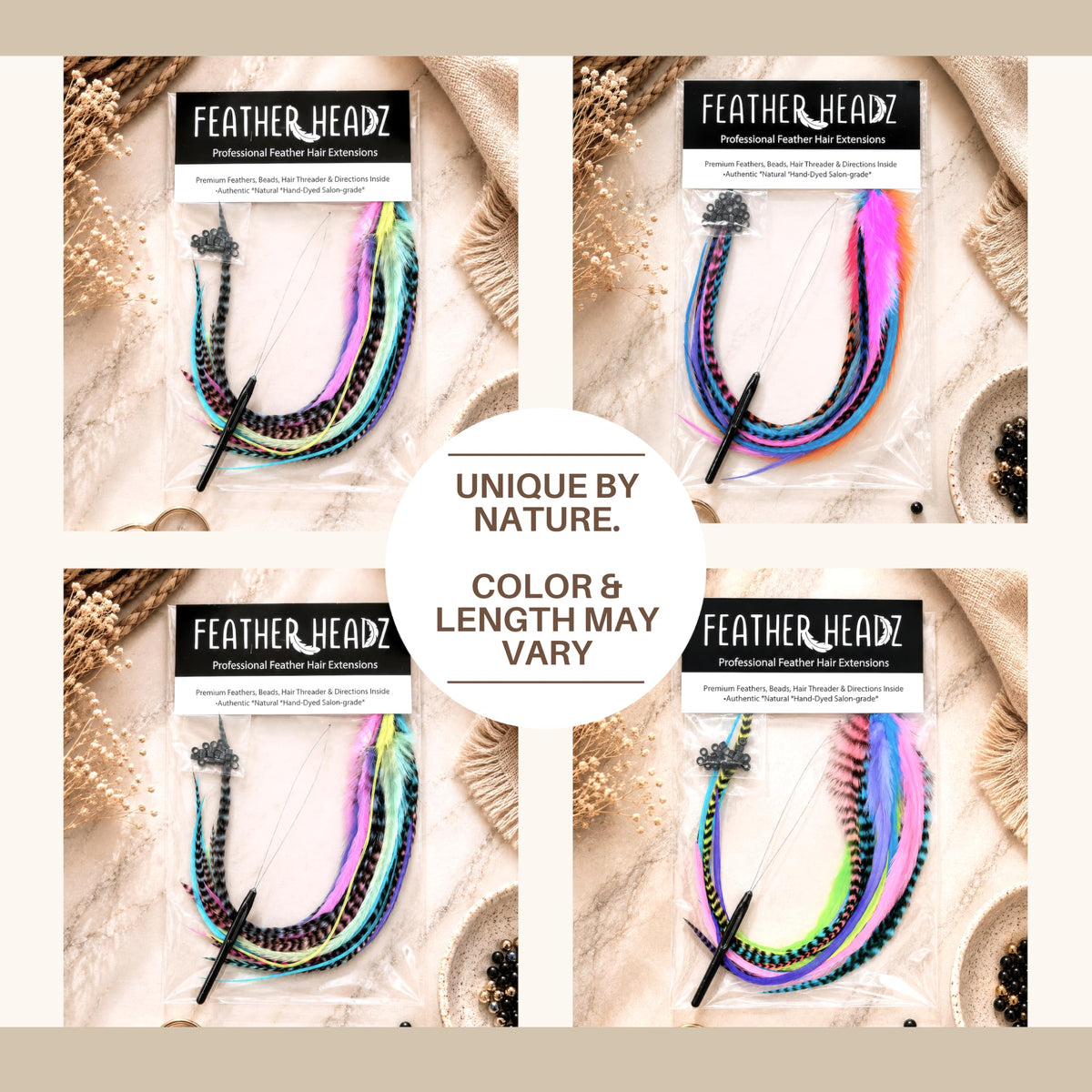 Feather Headz Rainbow Fluffy Hair Feathers installed in hair
