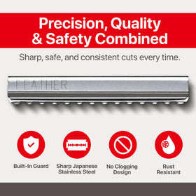 Feather razor blades showing stainless steel design