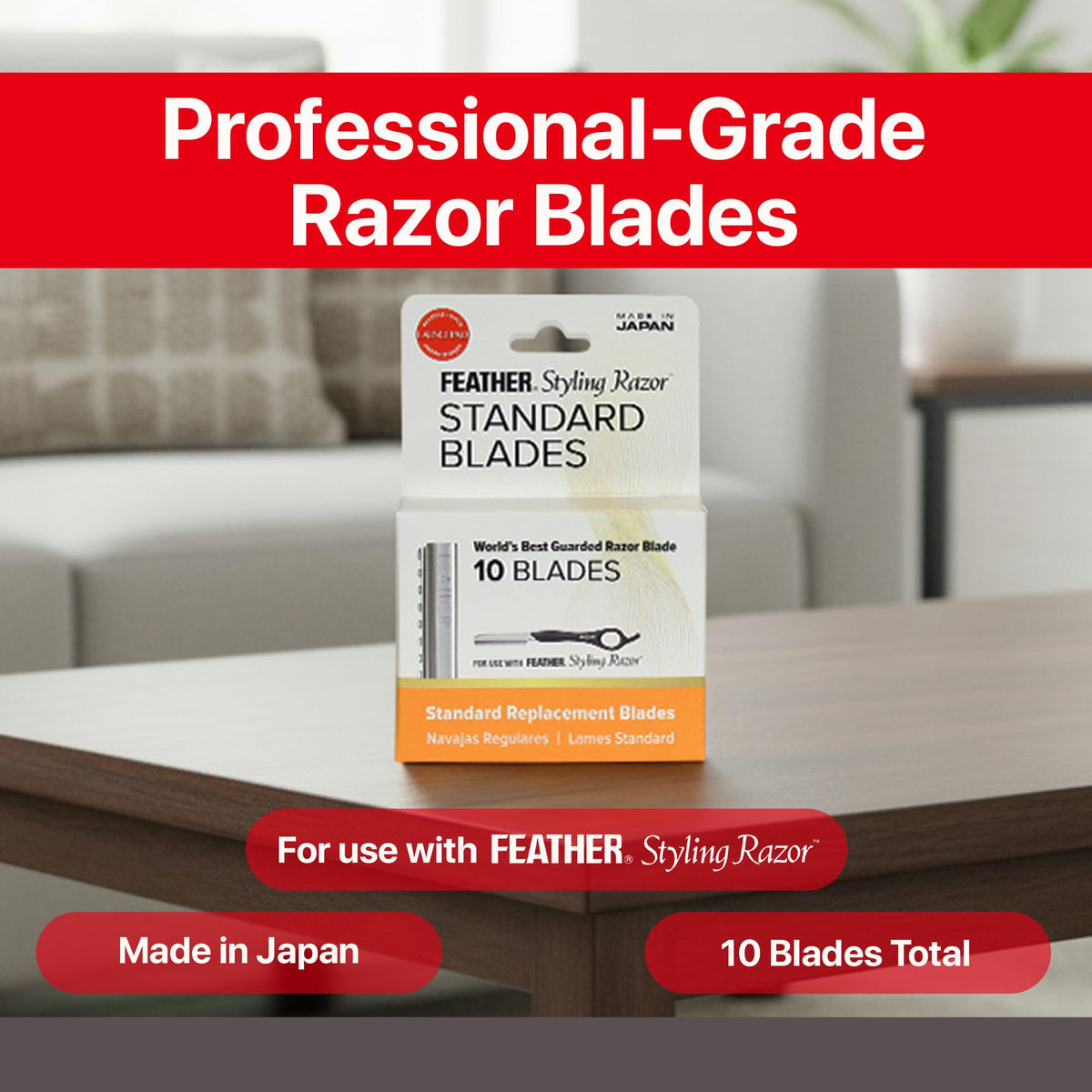 Feather replacement blades with dimensions shown
