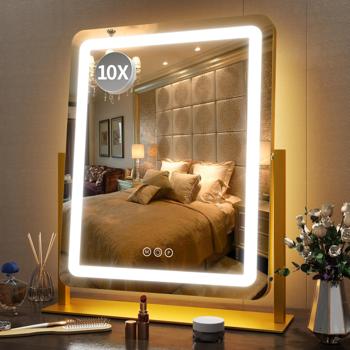 FENNIO 22 Inch Vanity Mirror with Lights in Gold front view