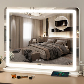 FENNIO 23" x 18" Vanity Mirror front view with lights