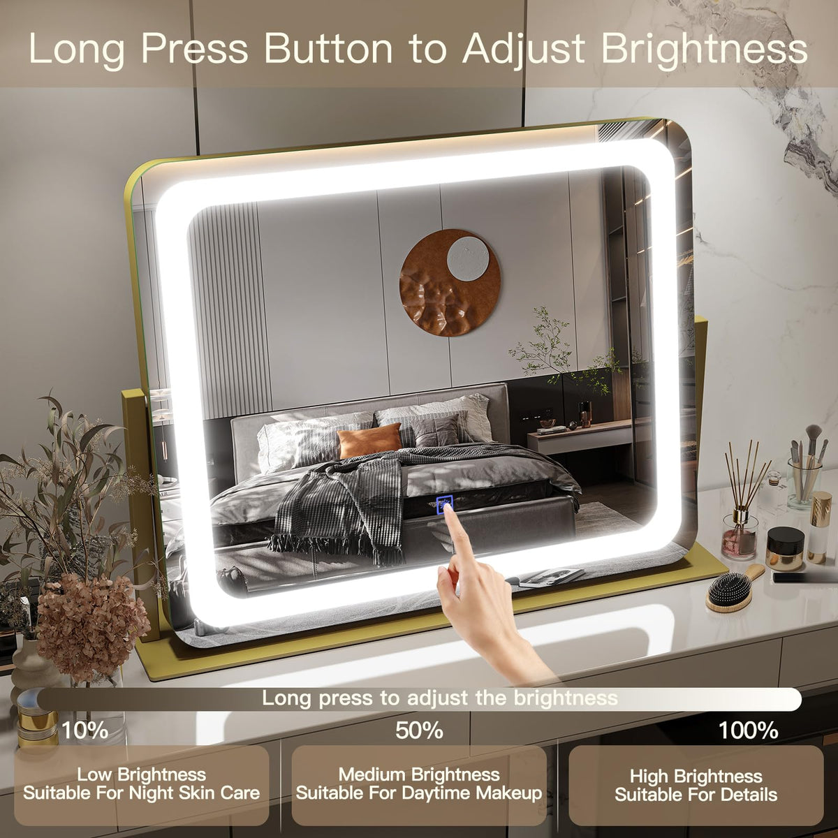FENNIO Gold Vanity Mirror 360° rotation feature