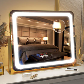 FENNIO Gold Vanity Mirror front view with LED lights