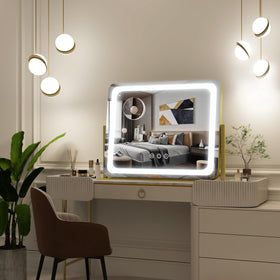 FENNIO Gold Vanity Mirror in a well-lit dressing room