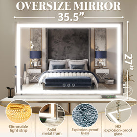 FENNIO Large Vanity Mirror close-up of adjustable brightness buttons