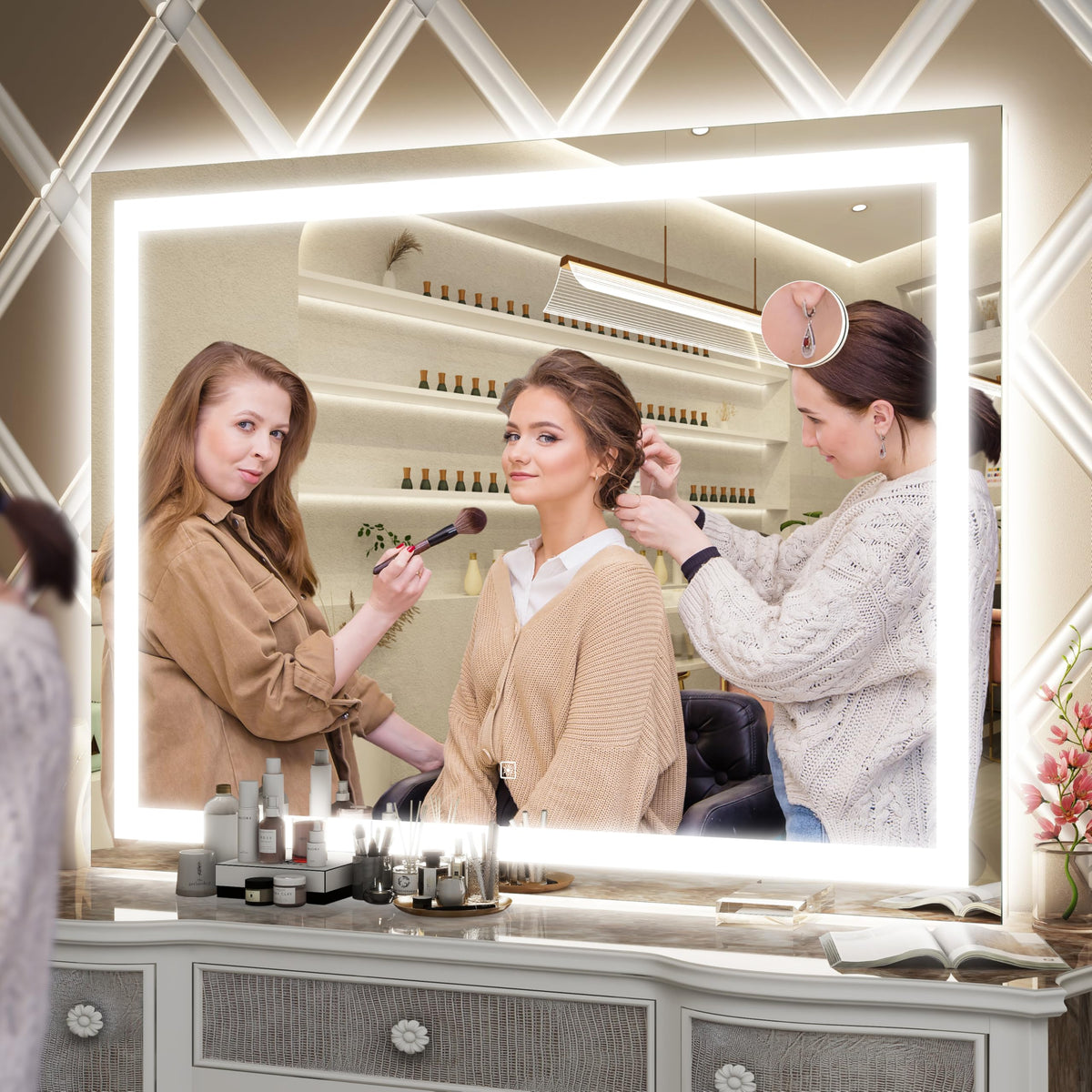 FENNIO Large Vanity Mirror close-up of side lights