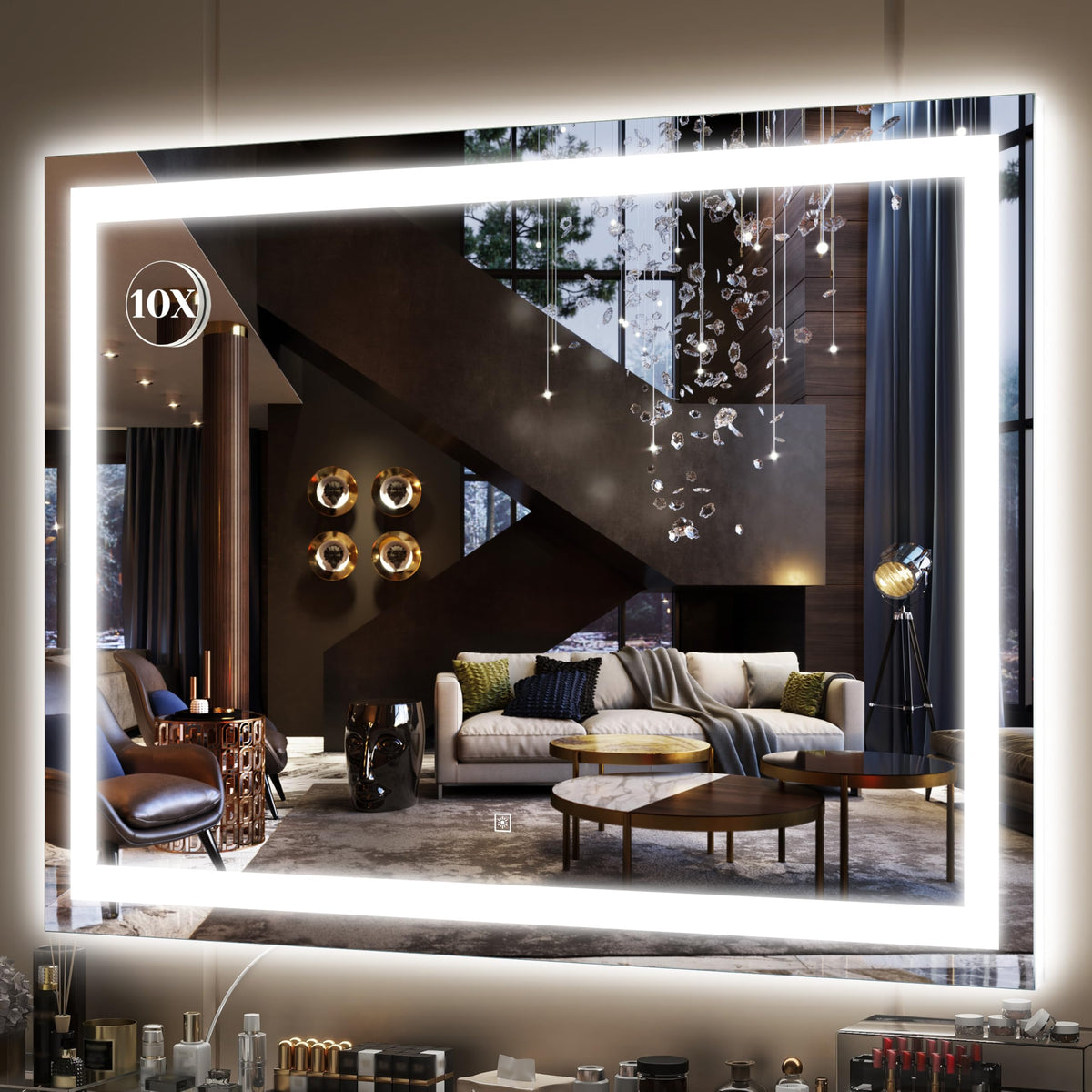 FENNIO Large Vanity Mirror front view with lights