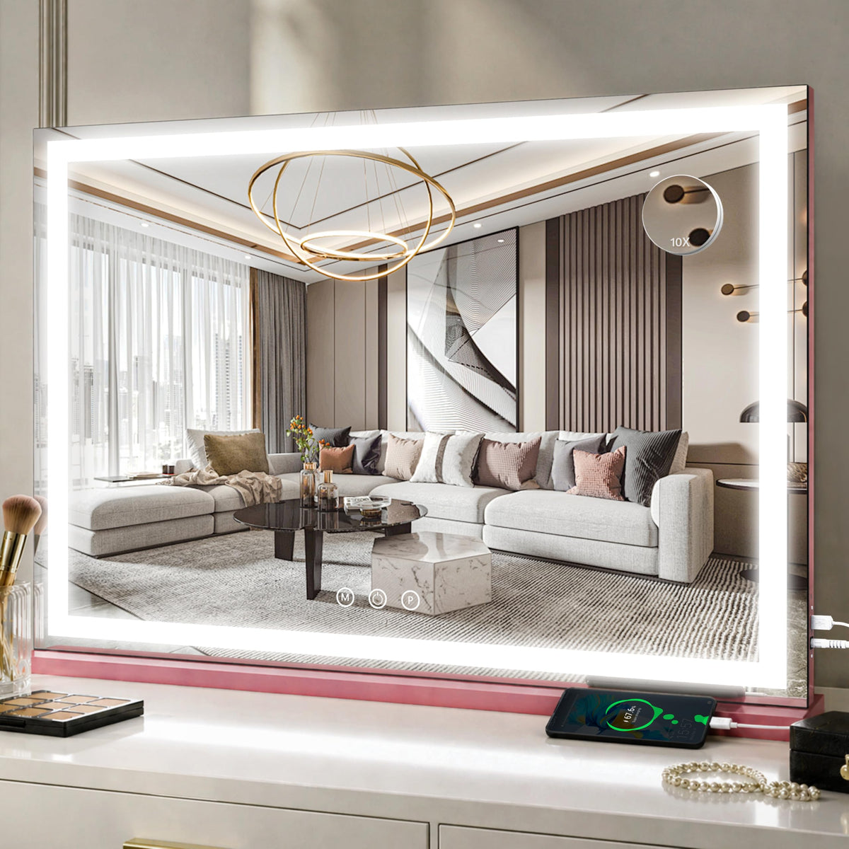 FENNIO Large Vanity Mirror front view with lights