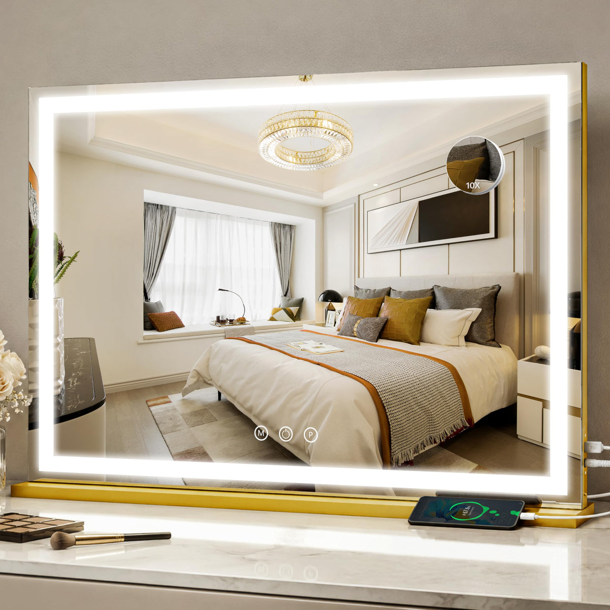 FENNIO Large Vanity Mirror front view with lights