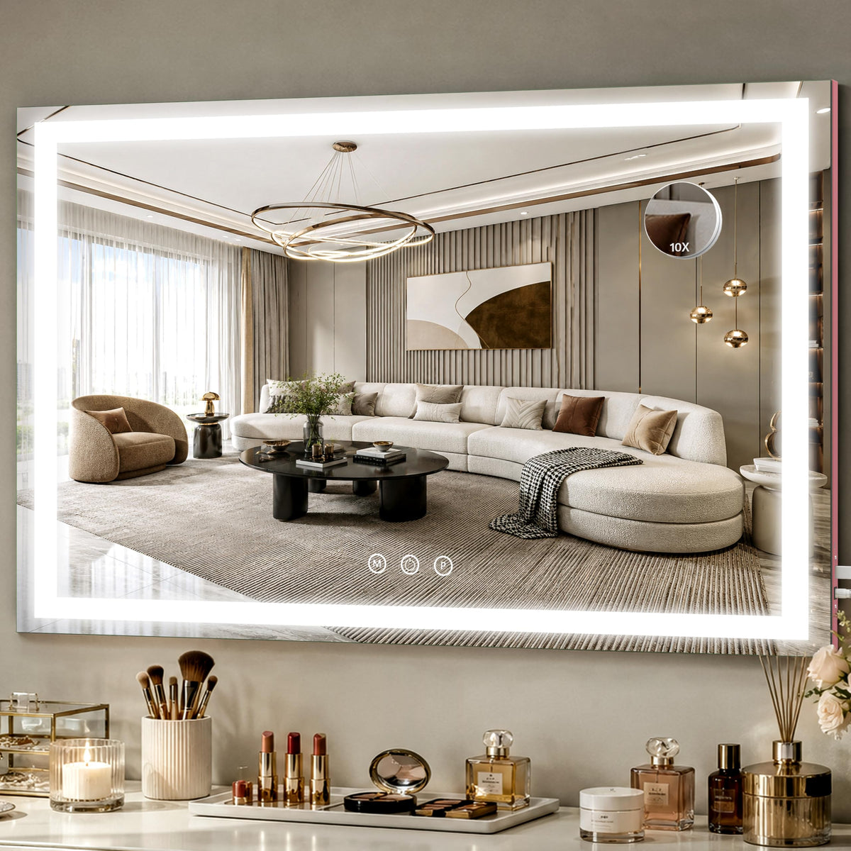 FENNIO Large Vanity Mirror front view with lights