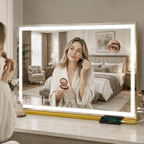 FENNIO Large Vanity Mirror on a tabletop with makeup accessories