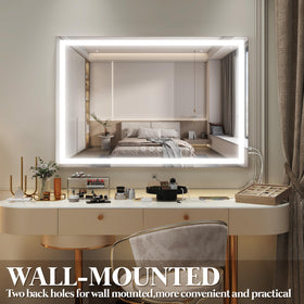 FENNIO Large Vanity Mirror on tabletop with makeup accessories