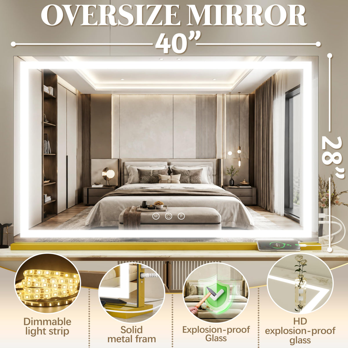 FENNIO Large Vanity Mirror side view showcasing design