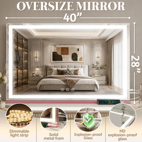 FENNIO Large Vanity Mirror side view showing adjustable brightness