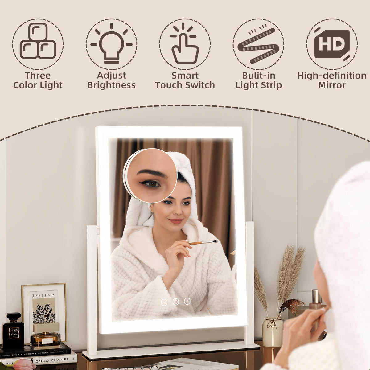 FENNIO makeup mirror with detachable 10X magnifying mirror