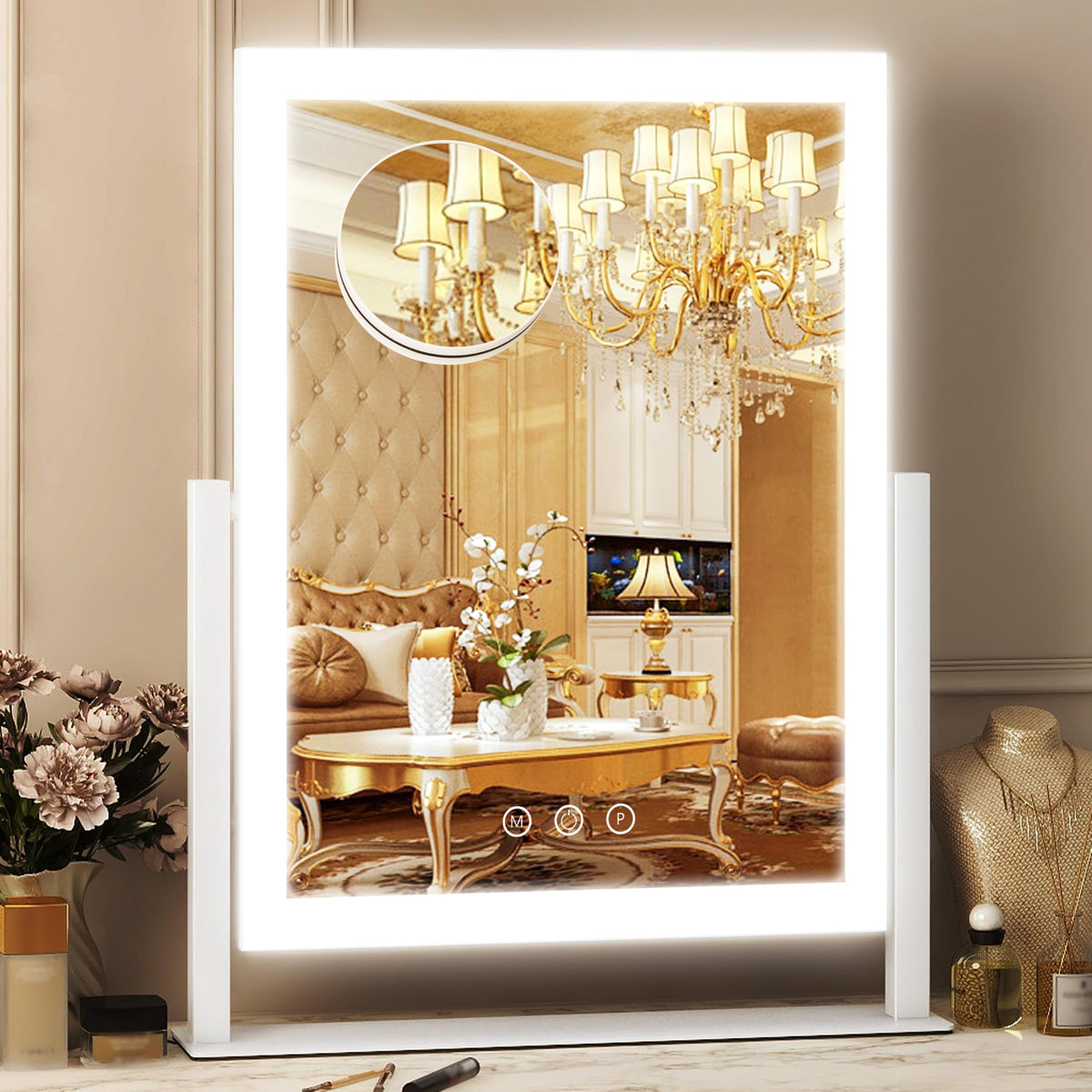 FENNIO Rectangular Makeup Vanity Mirror front view with lights