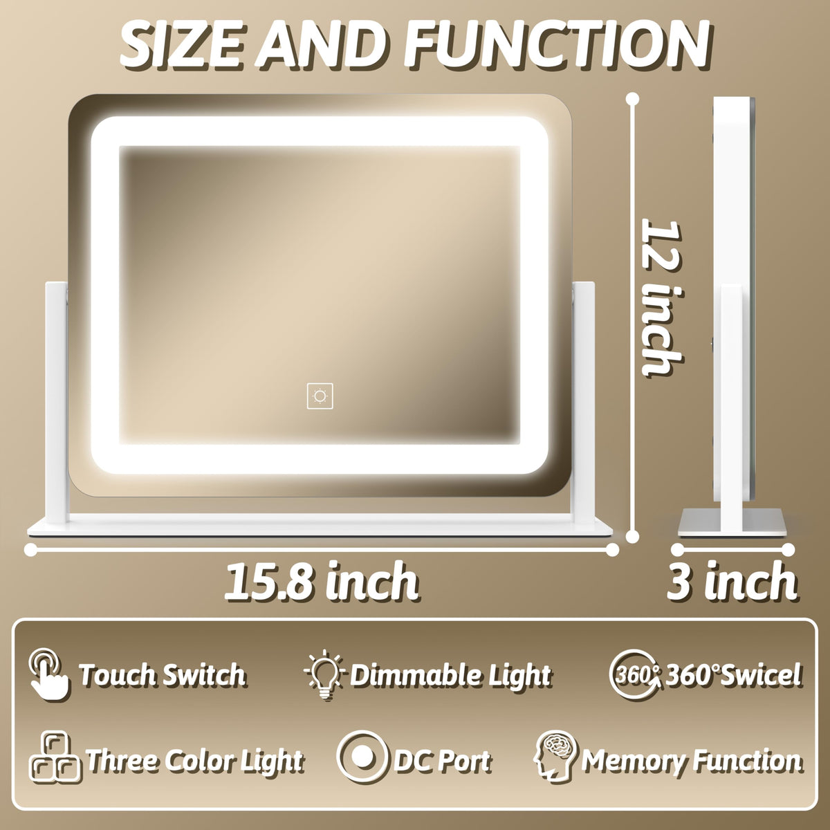 FENNIO Vanity Mirror 360 degree rotation feature