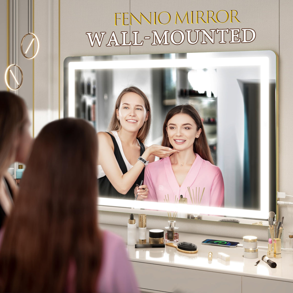 FENNIO Vanity Mirror close-up of aluminum frame