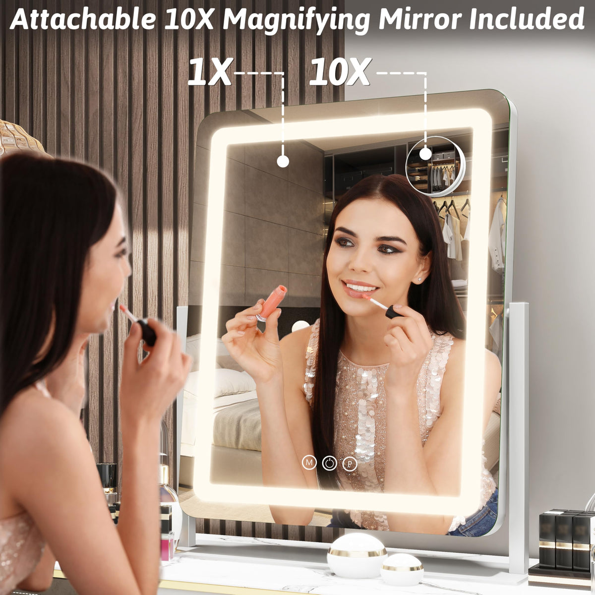 FENNIO Vanity Mirror close-up of smart touch control buttons
