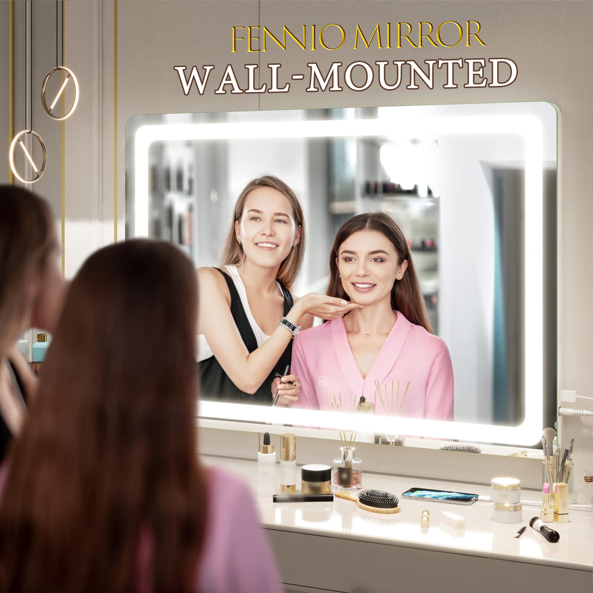 FENNIO Vanity Mirror displaying warm lighting mode