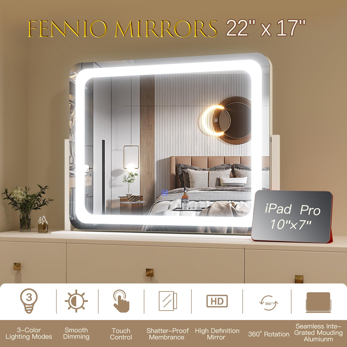 FENNIO Vanity Mirror in a stylish makeup setup