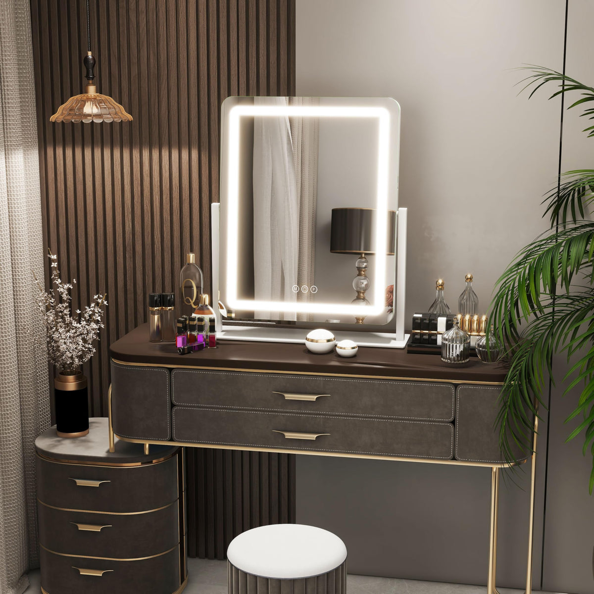 FENNIO Vanity Mirror in a well-lit room highlighting its features