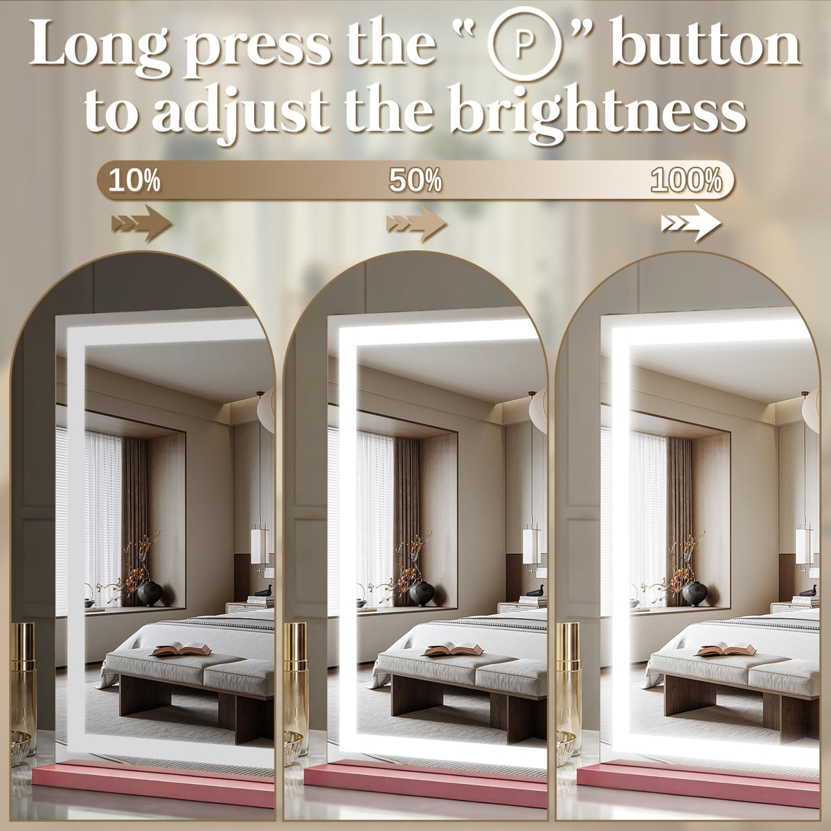 FENNIO Vanity Mirror on a tabletop with warm light setting