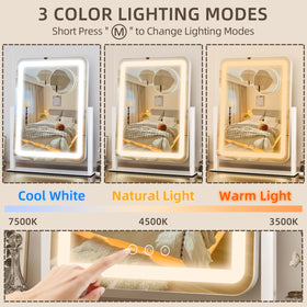 FENNIO Vanity Mirror showing three colour lighting options