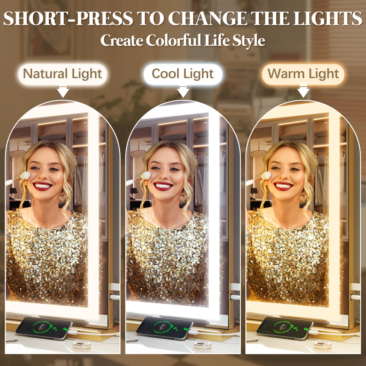 FENNIO Vanity Mirror showing touch sensor controls