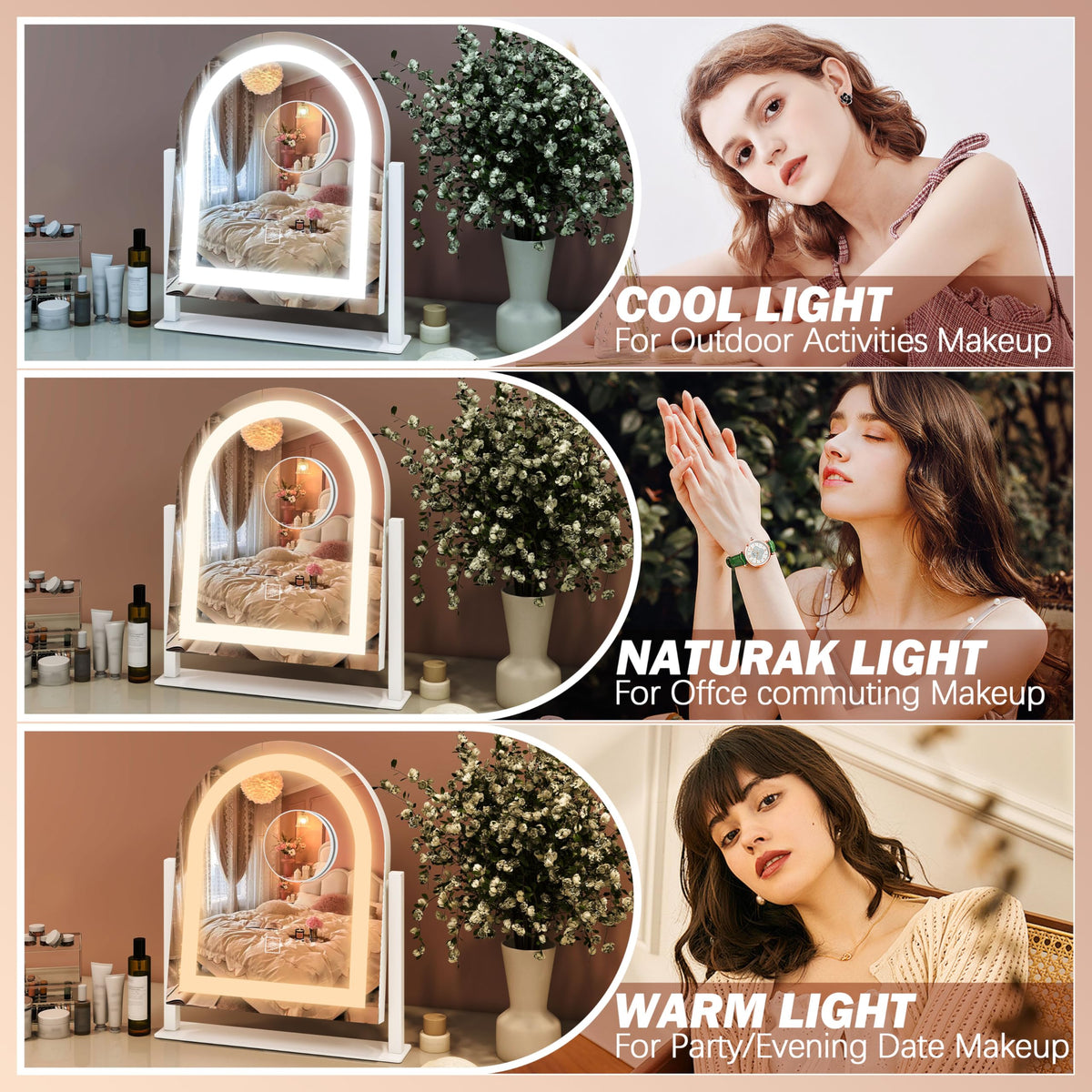 FENNIO Vanity Mirror side view with adjustable brightness feature