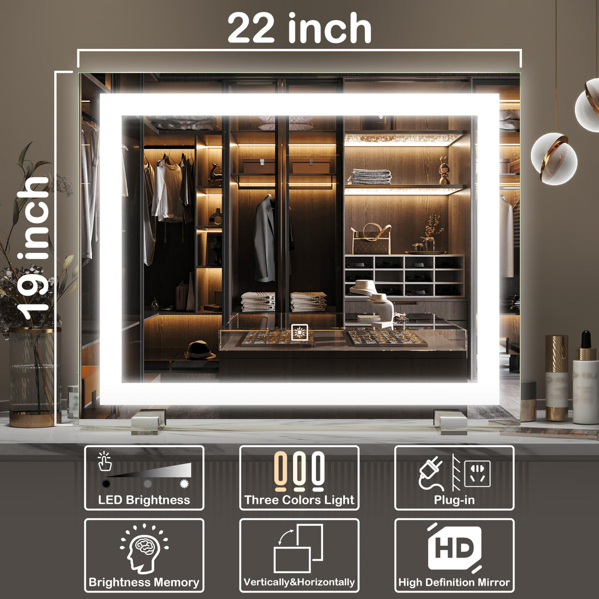 FENNIO Vanity Mirror tabletop setup with base