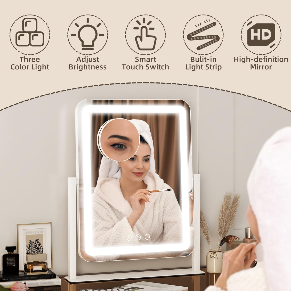 FENNIO Vanity Mirror with detachable 10X magnifying mirror