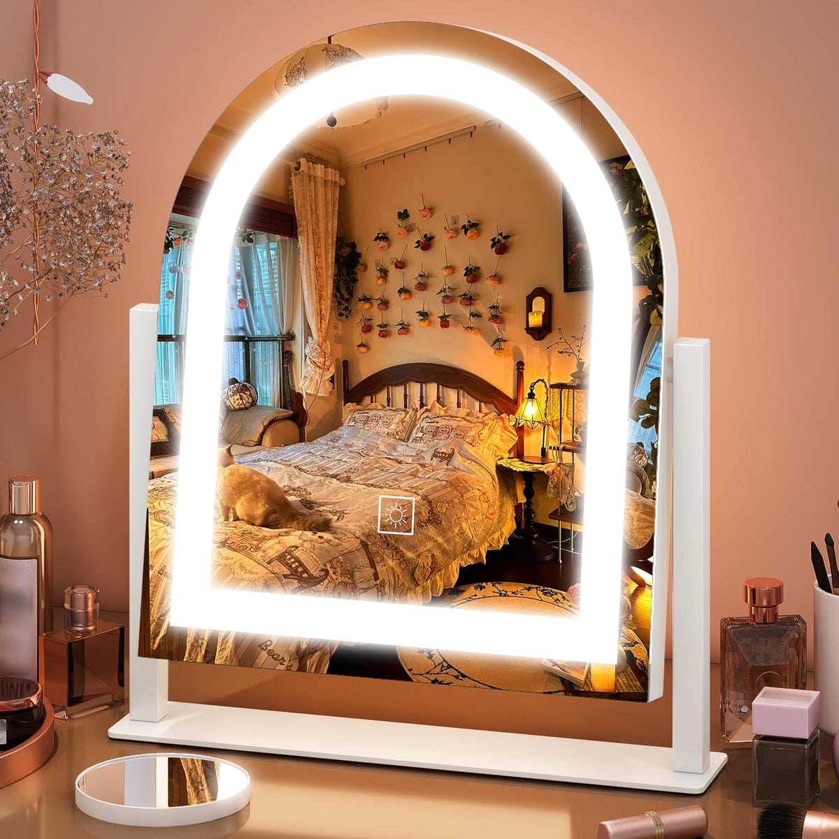 FENNIO Vanity Mirror with Lights front view showing 3-color lighting