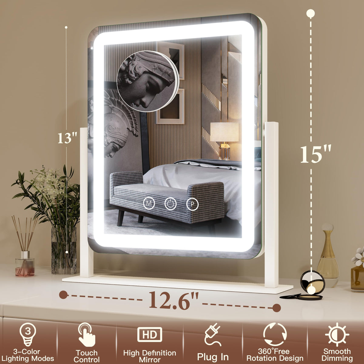 FENNIO Vanity Mirror with Lights illuminated