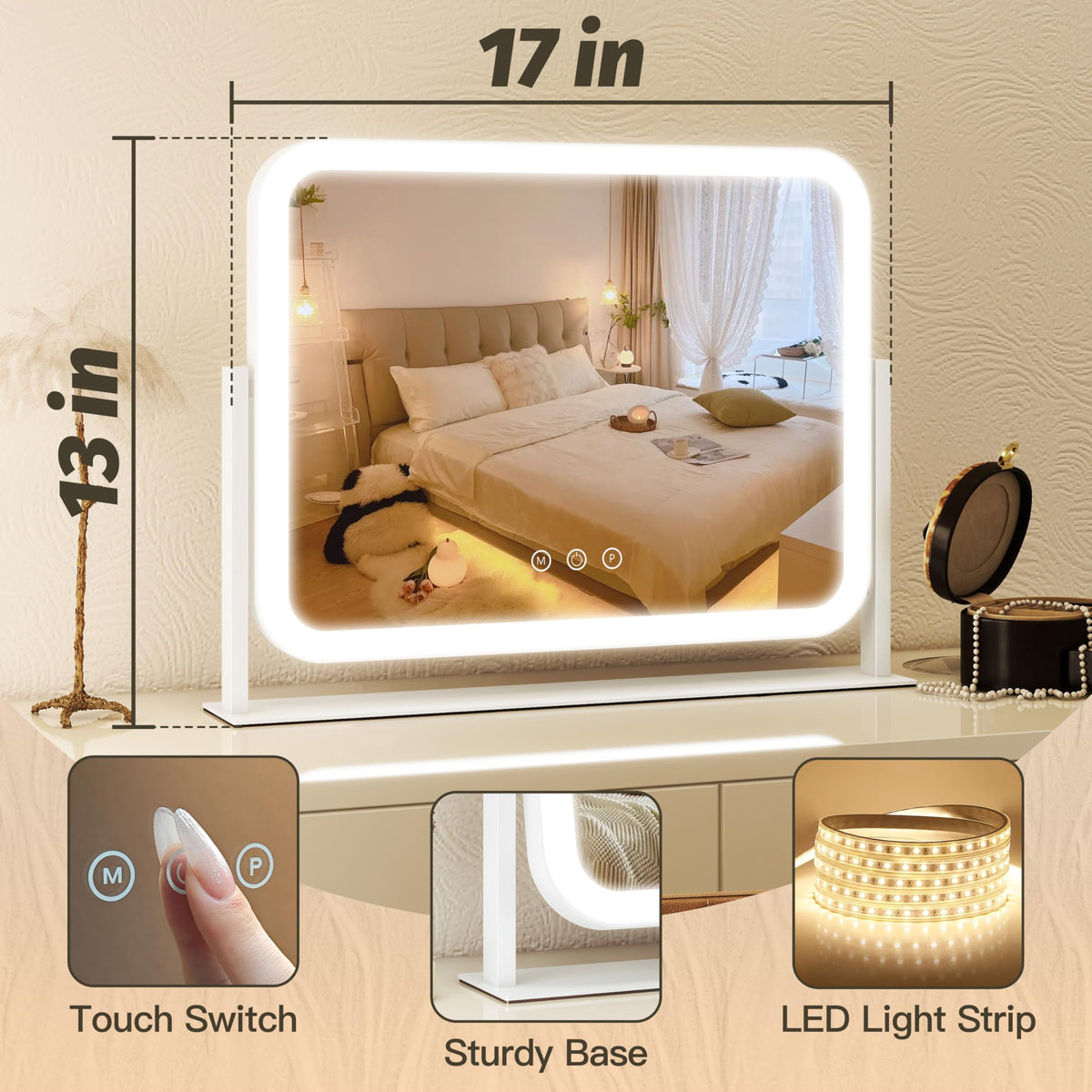 FENNIO Vanity Mirror with lights in a makeup application scenario