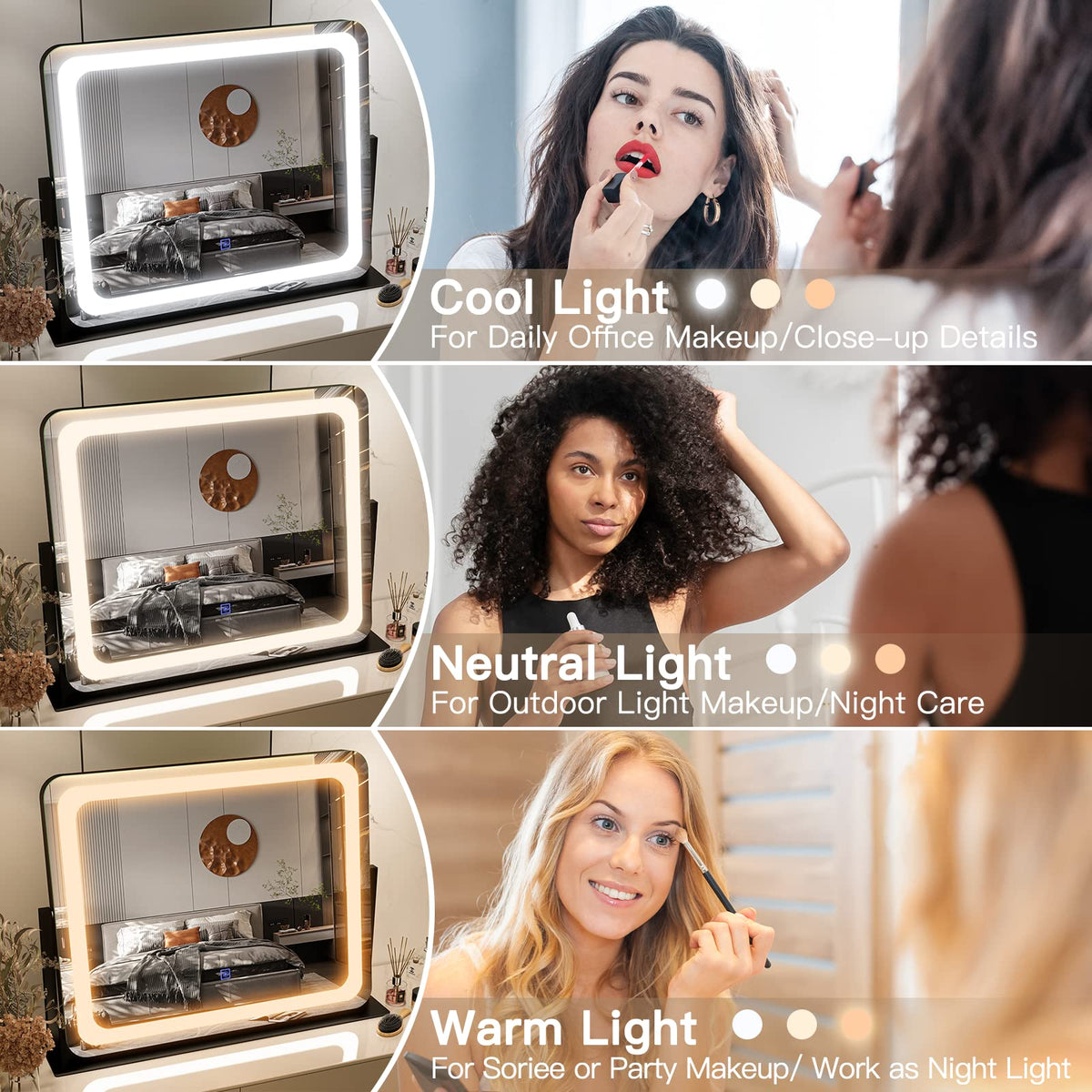 FENNIO Vanity Mirror with Lights side view showing touch sensor