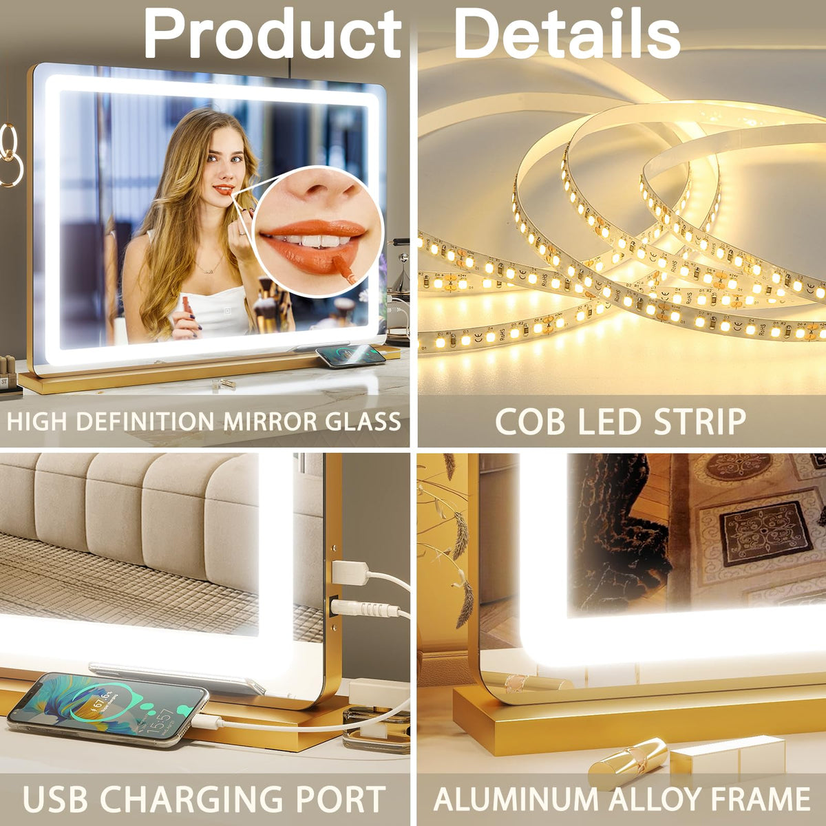 FENNIO Vanity Mirror with lights turned on