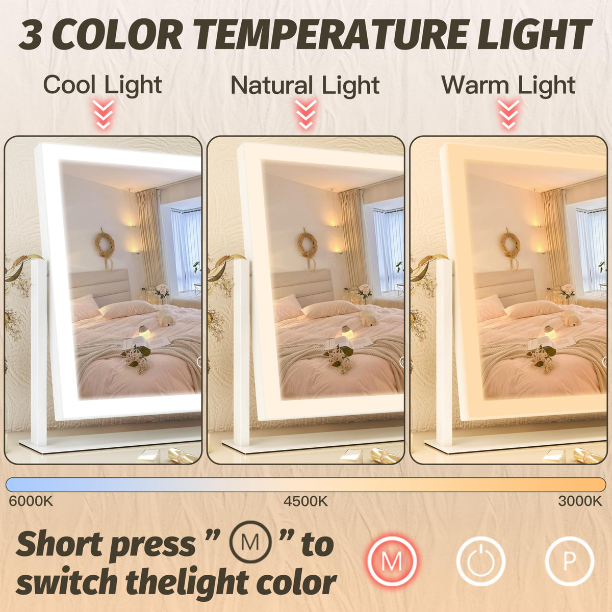 FENNIO Vanity Mirror with Touch Screen buttons close-up