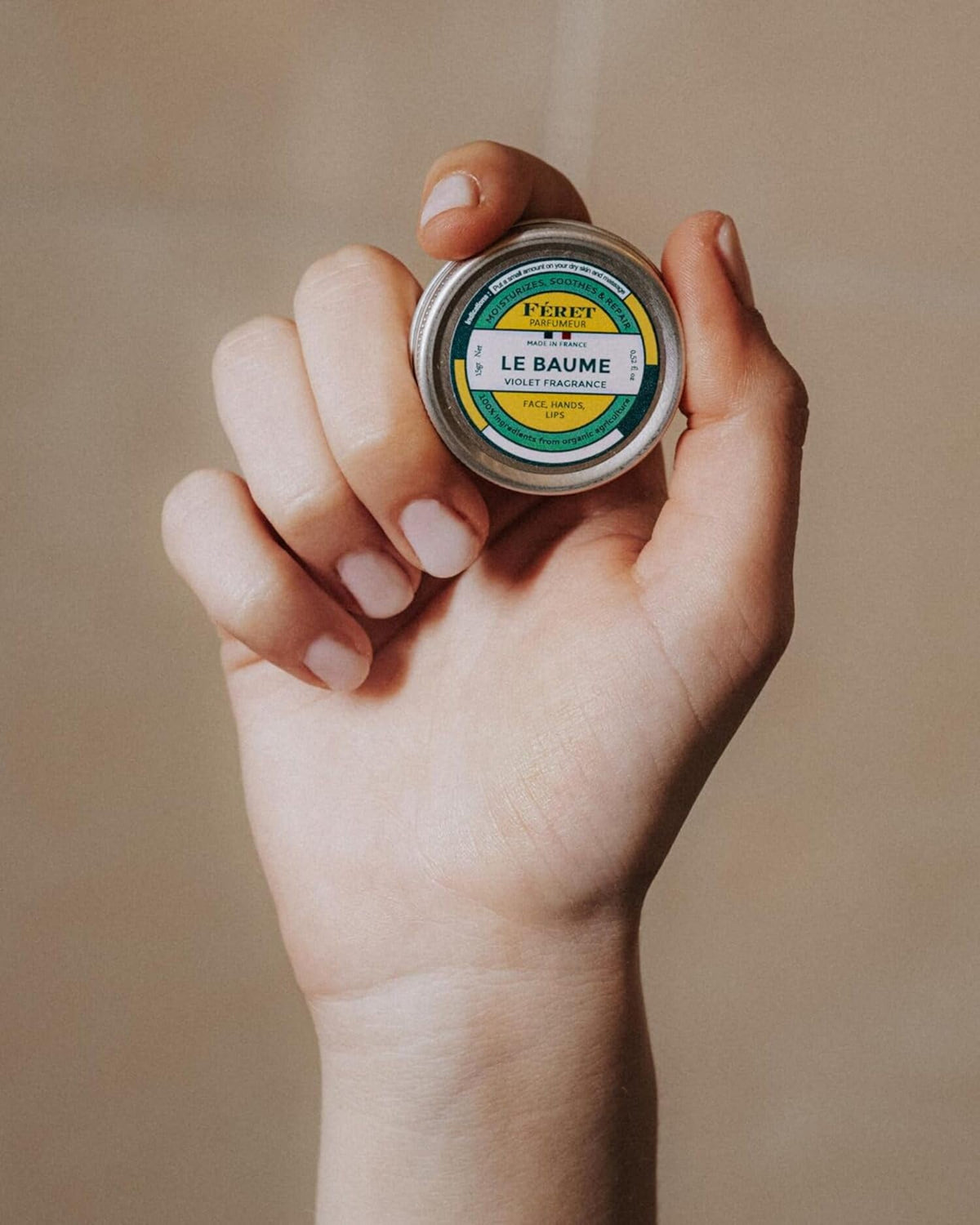 Feret Parfumeur Violette Balm open tin showing product texture