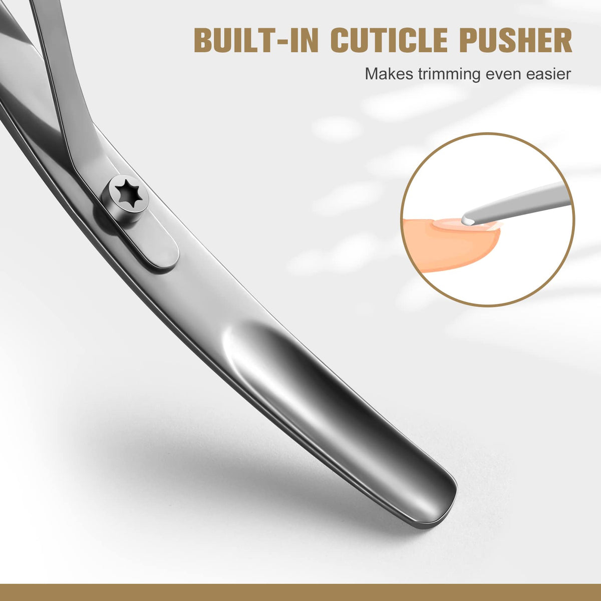 FERYES cuticle pusher integrated into the clipper design