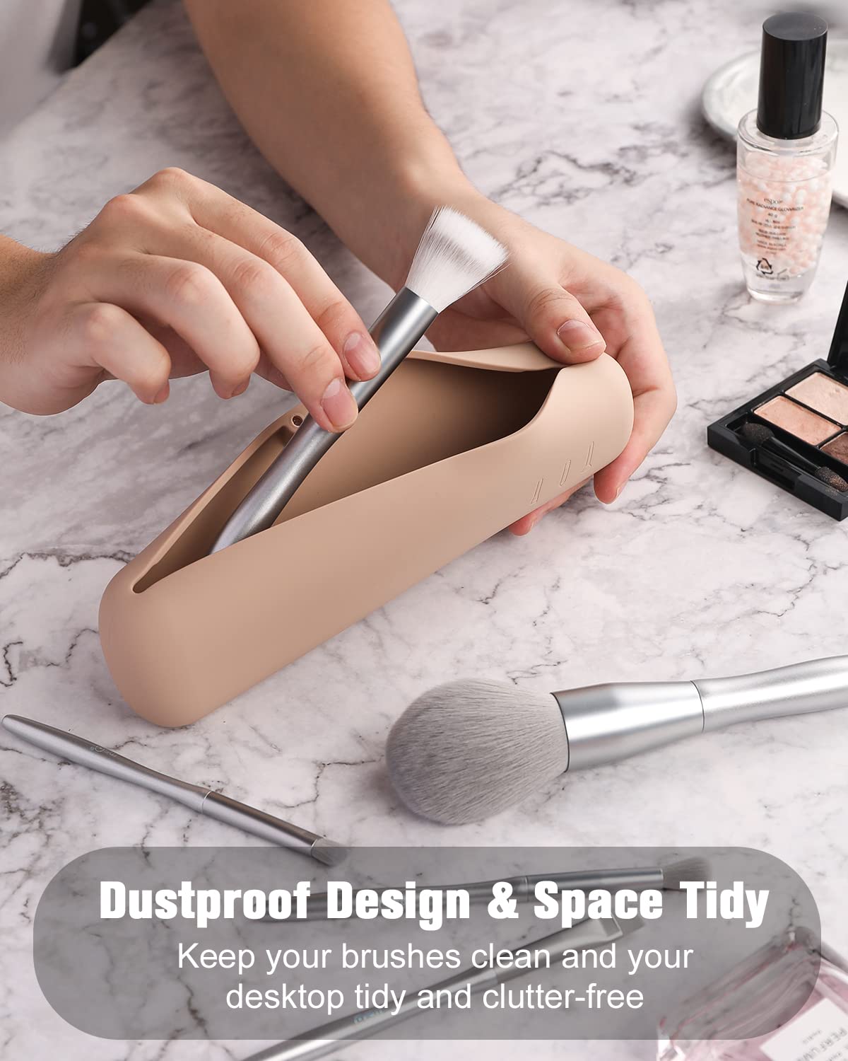 FERYES Large Travel Makeup Brush Holder in a travel bag