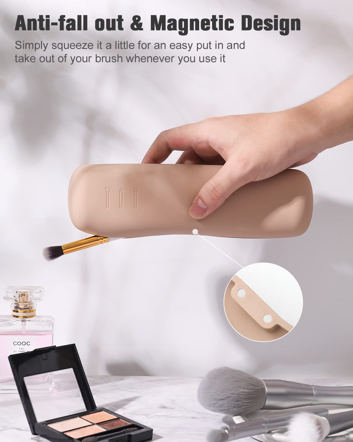FERYES Large Travel Makeup Brush Holder opened with brushes inside