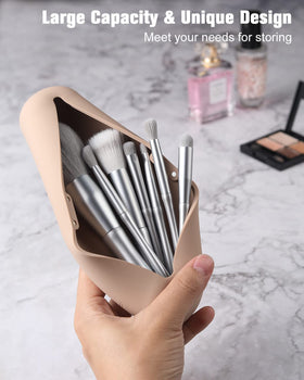 FERYES Large Travel Makeup Brush Holder side view showing spacious interior