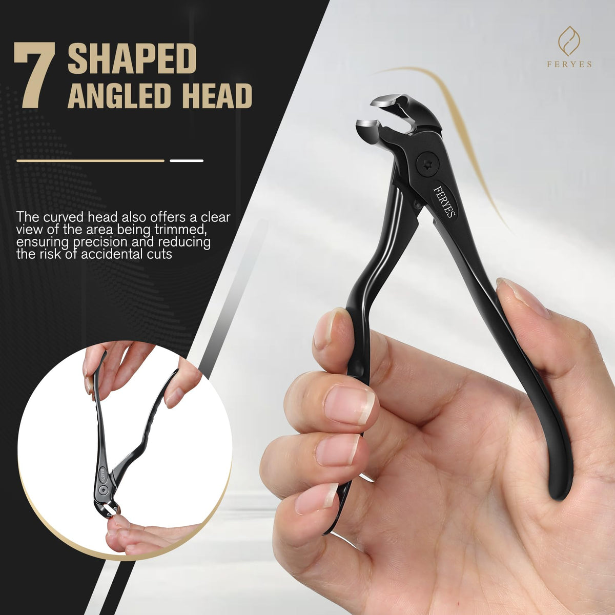 FERYES nail clippers demonstrating wide jaw opening