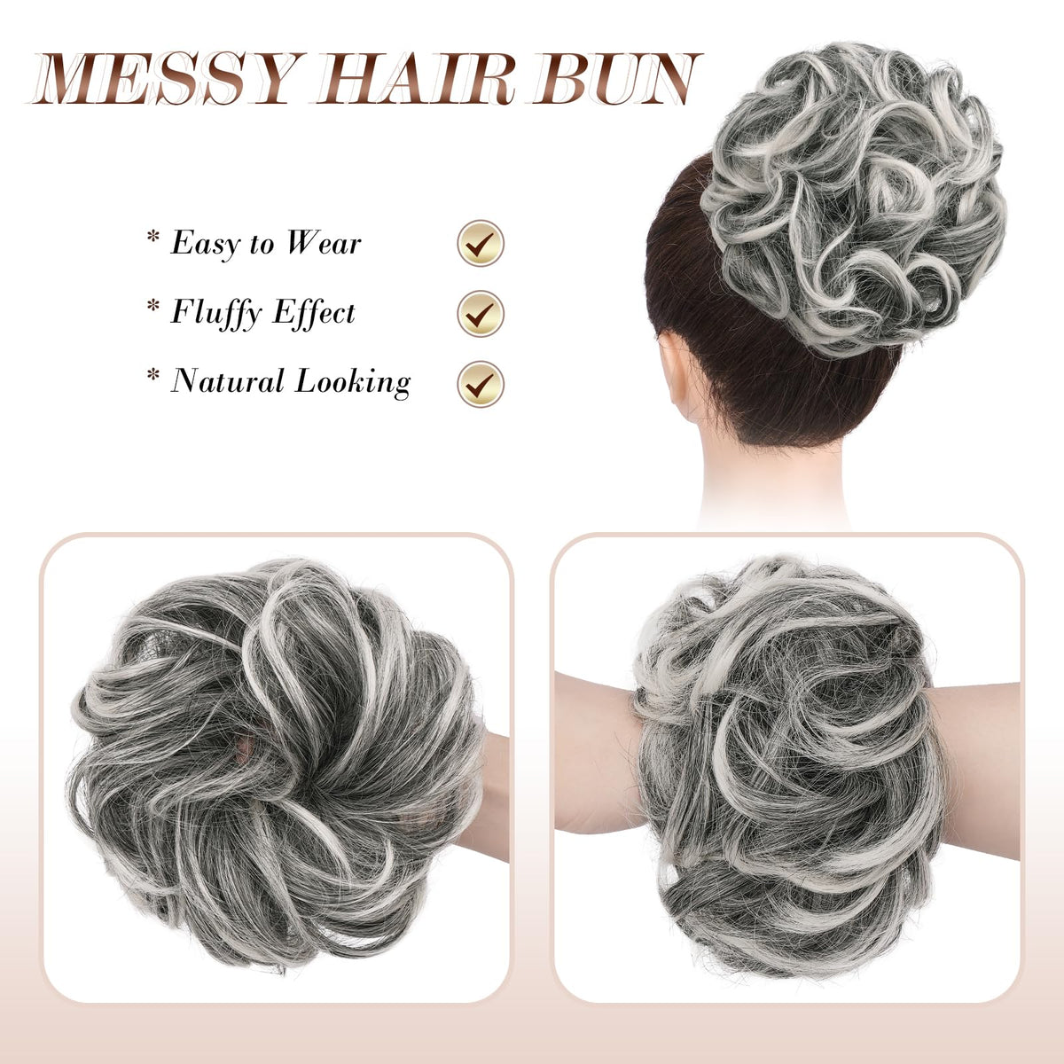 FESHFEN Large Messy Bun Hair Piece displayed with packaging