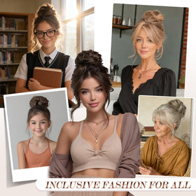 FESHFEN Large Messy Bun Hair Piece in Natural Black on a model