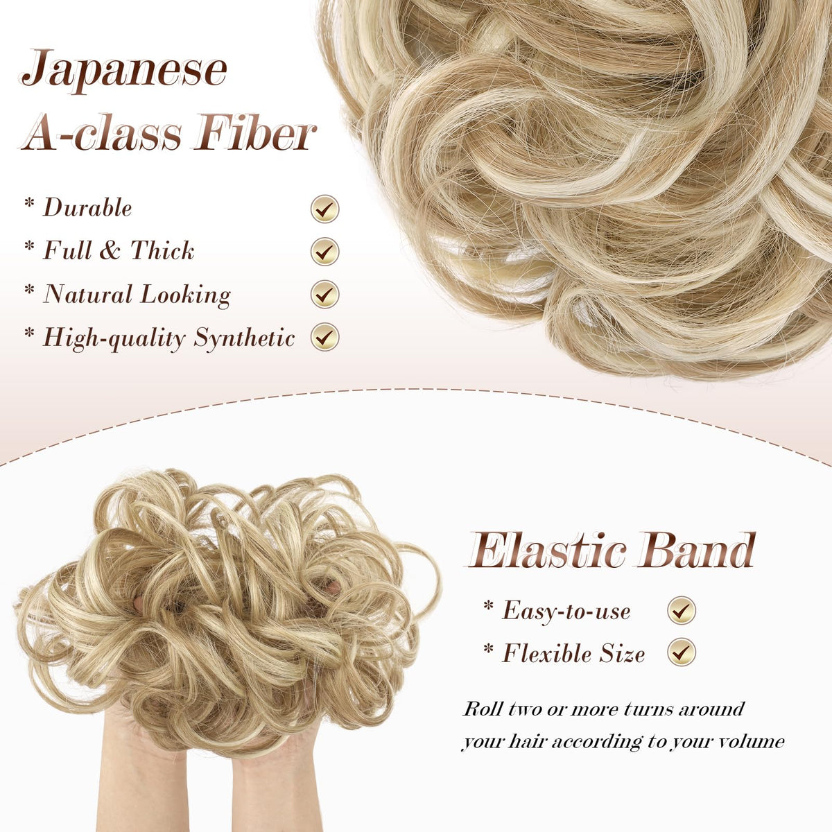 FESHFEN Large Messy Bun Hair Piece with elastic tie close-up