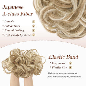 FESHFEN Large Messy Bun Hair Piece with elastic tie close-up