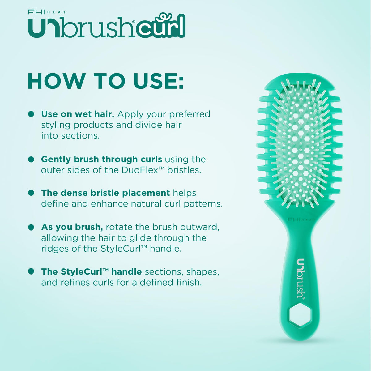 FHI Heat UNbrush Curl Detangling Brush showing DuoFlex bristles
