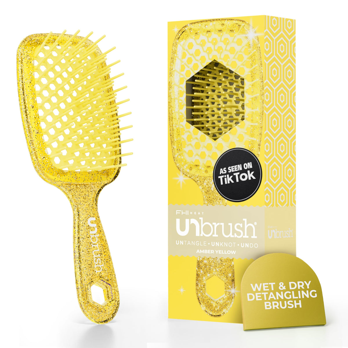 FHI Heat UNbrush Detangling Brush front view in amber yellow